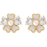 Sweet Floral Ear Cuff Cartilage Earring for Women Cubic Zirconia Lily Flower Pearl Climber CZ Non Piercing Wrap Clip On Earring Wedding Jewelry