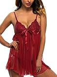 beautyin Women's Lace Babydoll Lingerie Sexy Chemise Sleepwear with G String Set
