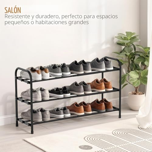 Zapatero Extensible de 3 Niveles, Zapateros de Metalico, Shoe Rack para 6-12 Pares de Zapatos, sapateira pequeño para Exterior, Armarios, Interior, Rango de Ajustable(45-80) cm ancho