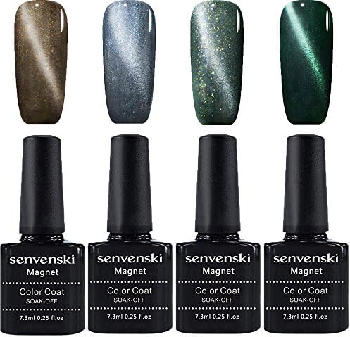 Senvenski Magnetic Gel Nail Polish 3D Cat Eye Soak Off UV LED Nail Art Varnish + Free Magnet Stick (4pcs/pack) (MY009)