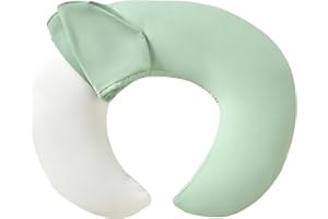 ESEN Nursing Pillow with Removable Cover, Ergonomic Breastfeeding Pillow XLarge Size for Nursing Mother Support Bottle Feeding and Breastfeeding - White Pillow Insert - Green Cover