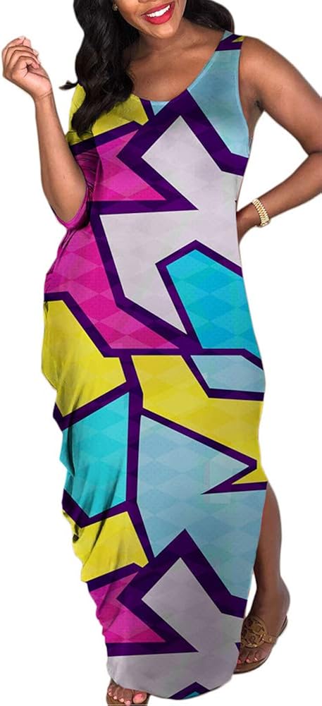 geometric print maxi dress