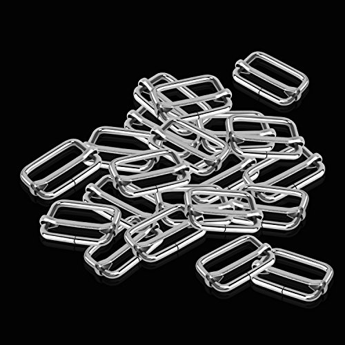 Alcoon 30 Pieces Slide Buckle 1 inch Metal Triglide Slides Rectangle Adjustable Webbing Slider for Purse Making Bag Making Suspenders Making DIY Accessories Silver
