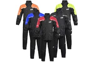 HWK Motorcycle Rain Suit for Men and Women, Two-Piece Waterproof Motorcycle Rain Gear with Reflective Jacket and Pants, All-Season Weatherproof Protection for Riding, Red, 2X-Large