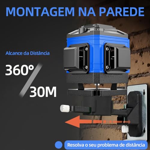 Nível a Laser 12 Linhas Verde Autonivelante 360°, Kit Completo com Tripé e Baterias para Construção e Reformas (Azul)
