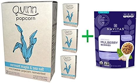 Quinn Popcorn, Microwave Popcorn, Vermont Maple &amp; Sea Salt, 2 Bags, 3.6 oz (102 g) Each( 4 PACK ) + Navitas Organics, Organic, Mulberry Berries, 8 oz (227 g)