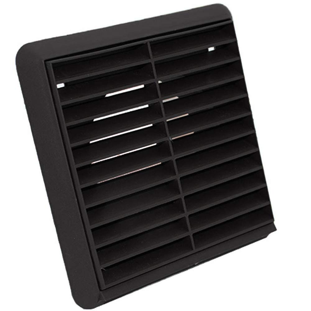 Kair Black Louvred Grille 155mm External Dimension with Round 100mm - 4 inch Rear Spigot Wall Ducting Air Vent