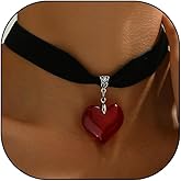 GIGB PBDK Gothic Velvet Choker Necklace Vintage Goth Red Heart Shaped Crystal Love Pendant Necklace Party Daily Accessories Adjustable Punk Jewelry for Women