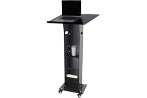 ClarityCraze Acrylic Podium Pulpit Stand, 47" Clear Black Rolling Podium Stand with Storage Shelf for Classroom, Weddings, Conference, Concert, Professional Presentation Podiums