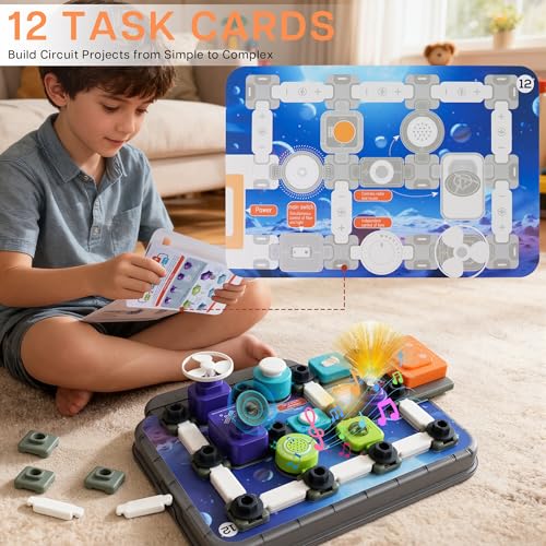 TINYLENS Science Kits for Kids Age 5-7 8-12, Electronics Circuit Exploration Kit with 58 Parts and 12 Task Cards, Learn Basic & Advanced Circuits with Fun, STEM Toys Gift for Boys Girls