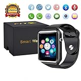Sport Touch Screen Smartwatch Waterproof Bluetooth Smart Watch Phone with Camera Pedometer Sleep Monitor Music Player for iPhone/iOS/iPhone/Samsung/Android (A1Black)