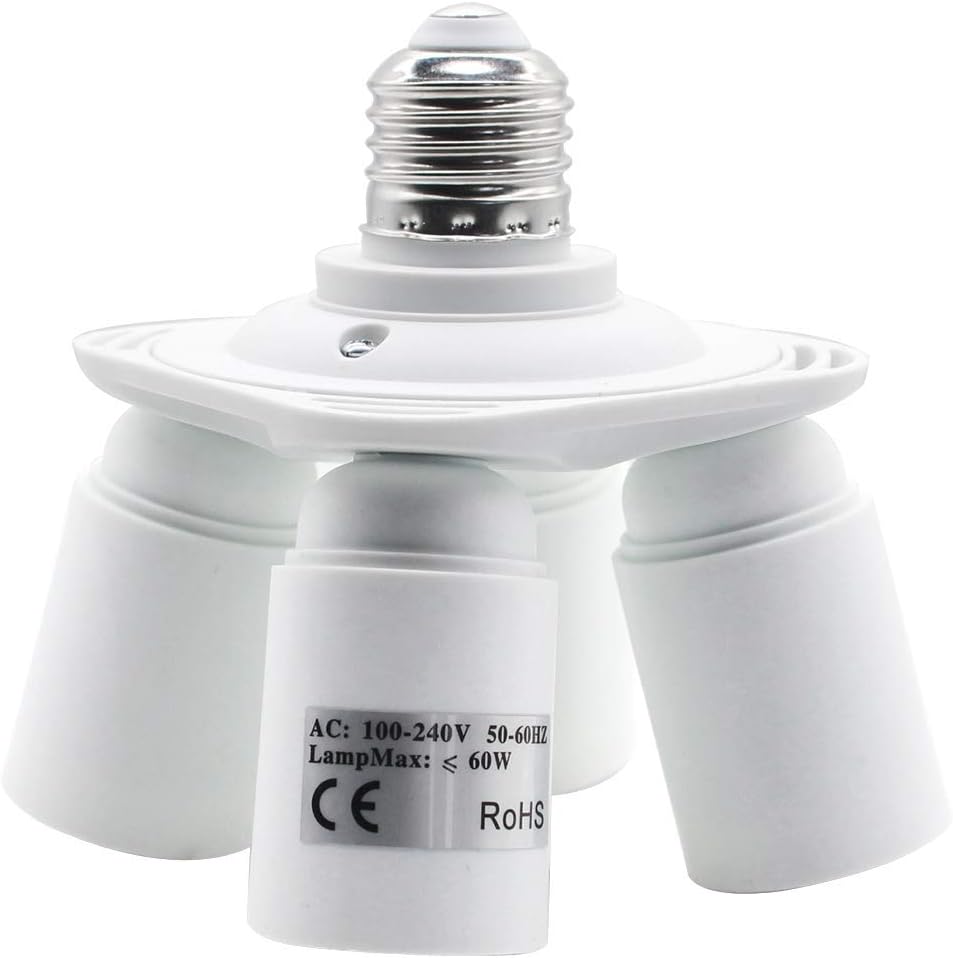 4 in 1 E26/E27 Edison Base Light Bulb Socket Splitter for Photo Studio Lighting, Work Shop, Garage Lighting