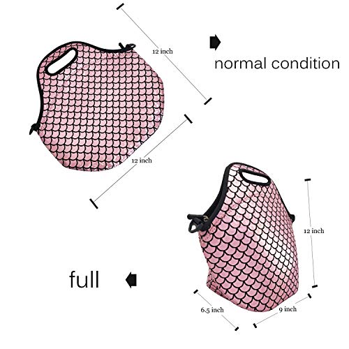 Insulated Lunch Bag, Neoprene Shoulder Lunch Tote Boxes Bags for Women Men Kids Work Office Outdoor Picnic Travel, Mermaid Scale (Pink) - Thumbnail 2