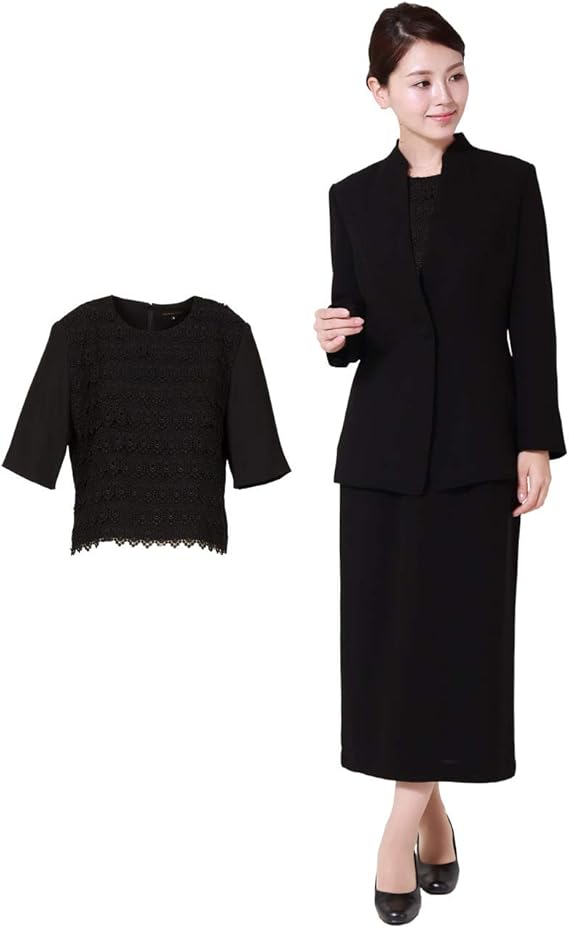 Amazon Co Jp マダムココ ブラックフォーマル 立ち襟スーツ 3点セット Rs 1478 Bタイプ レディース 11号 服 ファッション小物