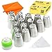 DILISS Russian Piping Tips 27-Pcs Set (15 Russian Tips 10 Disposable Pastry Bags 1 Tri-Color Coupler & 1 Reusable Silicone Pastry Bag)