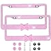 Bling Bling License Plate Frames -8 Row Pure Handmade Waterproof Glitter Rhinestones Crystal License Frames plate for Cars with 2 Holes with Screws Caps Set (2-Pack Pink Bow)