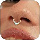 BodyBonita 16G Teardrop Septum Rings - 316L Surgical Steel Hinged Nose Rings Septum Piercings Jewelry CZ Nose Hoop Daith Tragus Helix Rook Cartilage Piercing Jewelry for Women Men Gold Plated 8mm 10mm