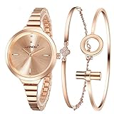 Jechin Fashion Women's Rose Gold-Tone Bracelet Watch and Charm Rose Gold Bracelet Set