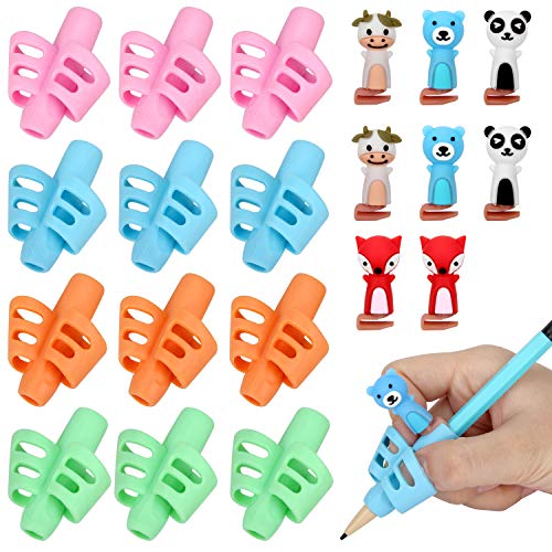 Colovis Pencil Grips,Upgraded Pencil Grips for Kids Handwriting,Pack of 12 Writing Aid Grips for Kids, School Supplies for Kids,Bonus with 8 Pencil Grip Clips.