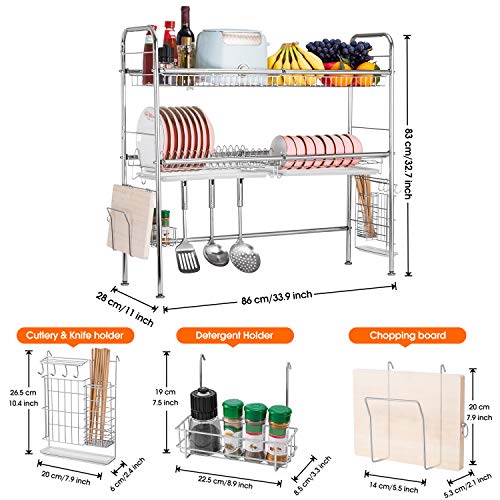 Dish Drying Rack Over the Sink with Drain Board 304 Stainless Steel Dish Rack for Counter Dish Drainer Shelf 2 Tier Kitchen Supplies Storage Display Stand Tableware Organizer Utensils Holder