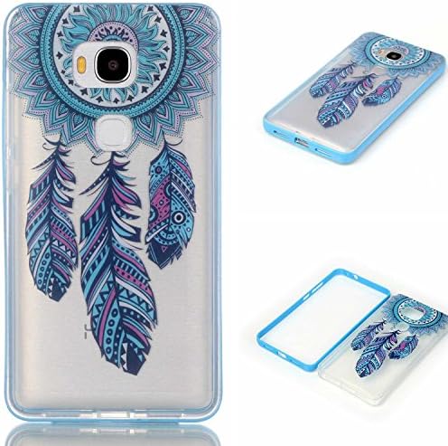 Honor 5X Case, Wandeneng Hybrid Fancy Clear Colorful Pattern Hard Soft Silicone Bumper Case Fit for Huawei Honor 5X (Blue bells)