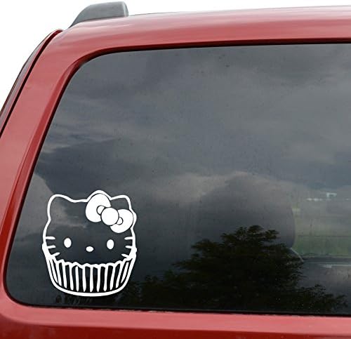 Hello Kitty Cupcake Car Window Vinyl Decal Sticker- 6" Tall White Color