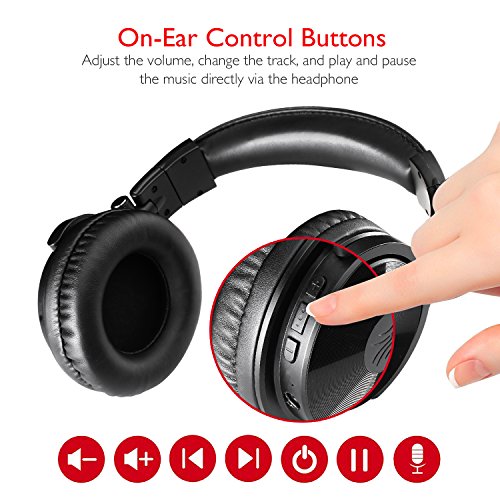 Wireless/Wired Over Ear Headsets, 30 Hrs Stereo Bluetooth Headphones with 3.5mm 1/8" Male to 6.3mm 1/4" Male Cable for DJing, Foldable Headset with Deep Bass, 50mm Neodymium Drivers for PC, Phone