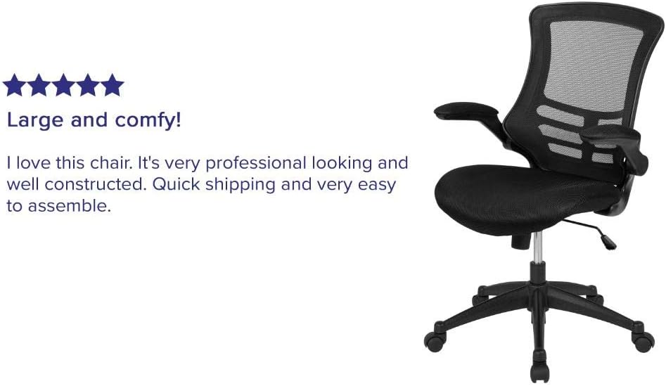 Flash Furniture Mid-Back Black Mesh Swivel Ergonomic Task Office Chair with Flip-Up Arms: Kitchen & Dining