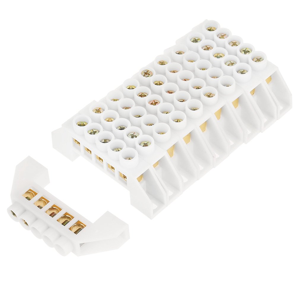 Broco Terminal Block Electrical Connectors, 10pcs 5-Hole Bridge Design Electrical Distribution Wire Screw Brass Terminal Block Connectors Electrical Terminal Blocks
