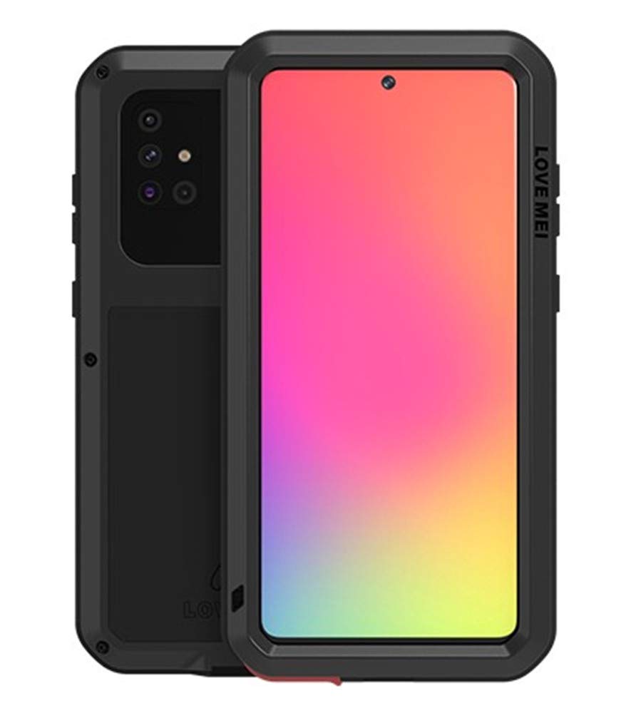 LOVE MEI Metal Case for Samsung Galaxy A71 4G,Heavy Duty Military Bumper Robust Dustproof Shockproof Anti-Drop Aluminum Metal Full Body Protection case Cover with Tempered Glass 6.7'' (Black)
