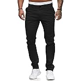 HUNGSON Mens Chinos Dress Pants Slim Straight Fit Flat-Front Golf Pants Casual Travel Slacks