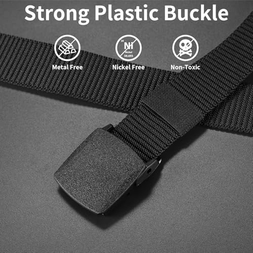 Huiguli Men's Belts, Pack of 3 Work Belts, Nylon, Adjustable Fabric Belt with Plastic Buckle, Unisex Belt for Quick Pass Through Airport Security