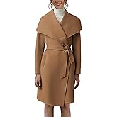 Cicy Bell Women's Pea Trench Coat Lapel Collar Long Jacket Open Front Belted Overcoat with Pockets