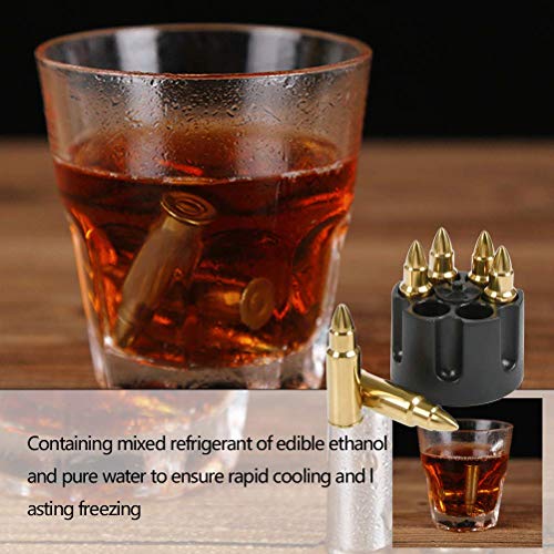 Whiskey Stones Bullets with Base, Gold Stainless Steel Whiskey Bullets,Set of 6 Extra Large Bullet Shaped Ice Cube Reusable for Whisky Bourbon- Best Gift for Men