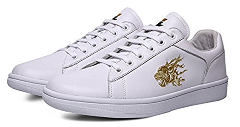 Soulsfeng Men Women Fashion Sneaker Lace UP Cattle Hide Leather Casual Low Top Skateboarding Shoe (Men 9.5 D(M) US, White)