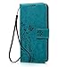 Galaxy S8 Wallet Case - Auideas Fashion Floral Butterfly Embossed PU Leather Magnetic Flip Cover Card Holders & Hand Strapwith Pen blue