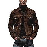 Oulivey Mens Lightweight Corduroy Shirts Jacket Long Sleeve Lapel Button Tops Fall Clothing(0381-Brown-S)