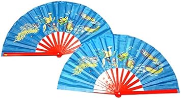 Amazon 中国武術 太極拳 扇 双扇子 龍 鳳凰 水色 ２本セット 太極扇 太極扇子 扇子 表演 カンフー 踊り 中華風 オリエンタルドラゴン 古武術
