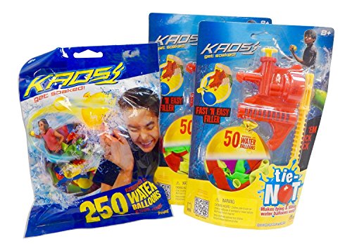 Kaos tie-not water balloon filling set dual combo pack with 350 t…
