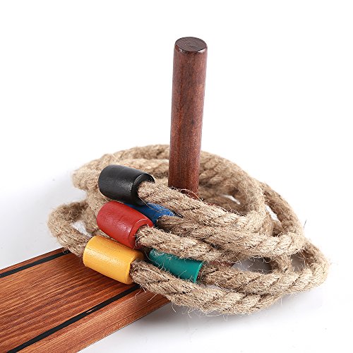 Goutoports Wooden Loop & Hoop Ring Toss Game Set, Kids and Adults Games With 5 Quoits Rope and Carrying Bag