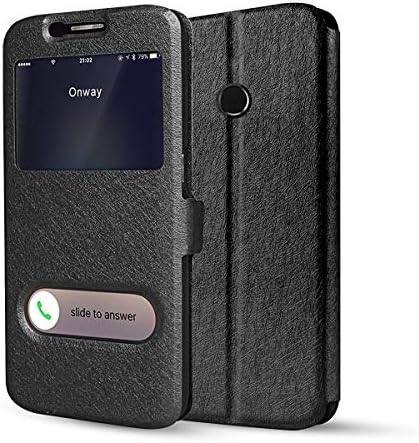 HDRUN Ultra Thin Flip Cover [ Double View Window ] with Magnetic Closure Protective Case Compatible for Huawei Honor 8X - Black