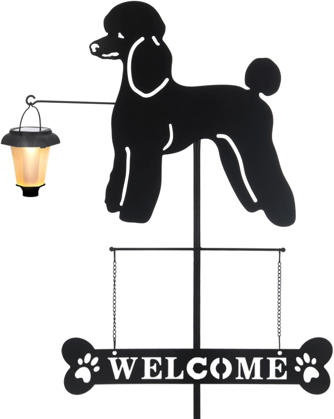 Decorative Garden Stakes - BAYN Solar Poodle Garden Stakes Decorative with a Lantern Dog Silhouette Welcome Sign Outdoor Garden Decor for Yard, Lawn, Patio, Pathway