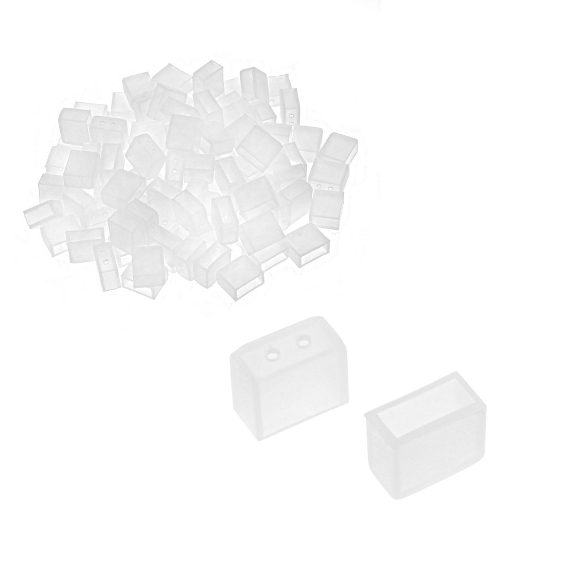 sourcing map 100pcs Silicone Plug Fit 3528 8mm Wide LED Tube Strip Light End Cap Cover w 2 Holes White