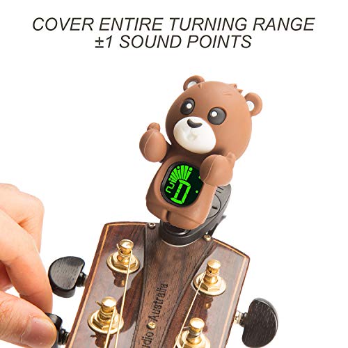 Guitar Tuner Clip-On with LCD Display for All String Instruments with Bass, Ukulele,Violin Accessories (bear-brown)