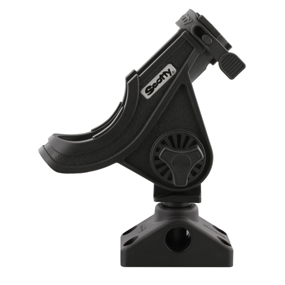 Scotty #280-BK Baitcaster/Spinning Rod Holder w/ #241 Side Deck Mount (Black) Small