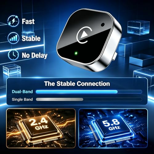 2026 Upgraded Wireless CarPlay Adapter for iPhone＆Android, 2-in1 Carplay and Android Auto WIireless Adapter, Small Size, Plug and Play, Fast and Stable Connection -No Latency to Screen | 2026 Upgraded 2-in1 Carplay and Android Auto Wireless Adapter, Plug and Play,Fast and Stable Connection -No Latency to Screen