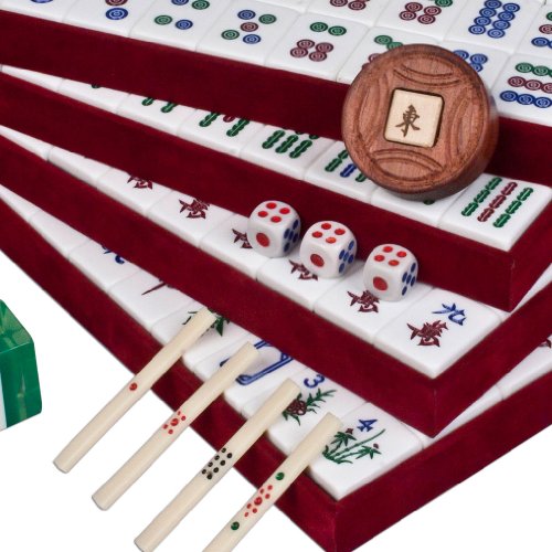 Chinese Mahjong Game Set with Case, Tiles, and Accessories - The Standard 'Emerald' Set