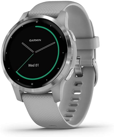 Garmin vivoactive 4S GPS Smartwatch Music Body Energy Pulse Ox Silver Gray Band