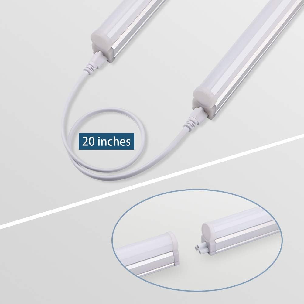 (Pack of 6) Barrina LED T5 Integrated Single Fixture, 4FT, 2200lm, 6500K (Super Bright White), 20W, Utility Shop Light, Ceiling and Under Cabinet Light, Corded electric with built-in ON/OFF switch - - 