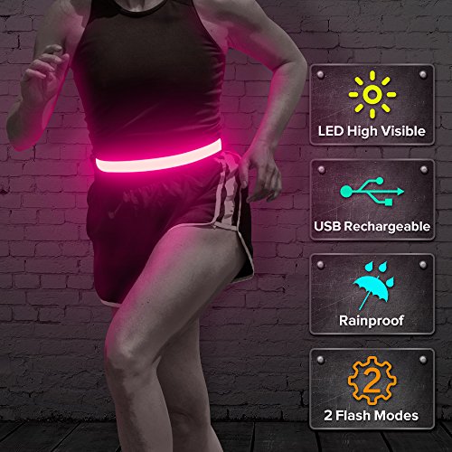 BSeen (TM), USB Rechargeable LED Running Belt, Glow and Flashing, Perfect for the safety of Night Runners, Jog